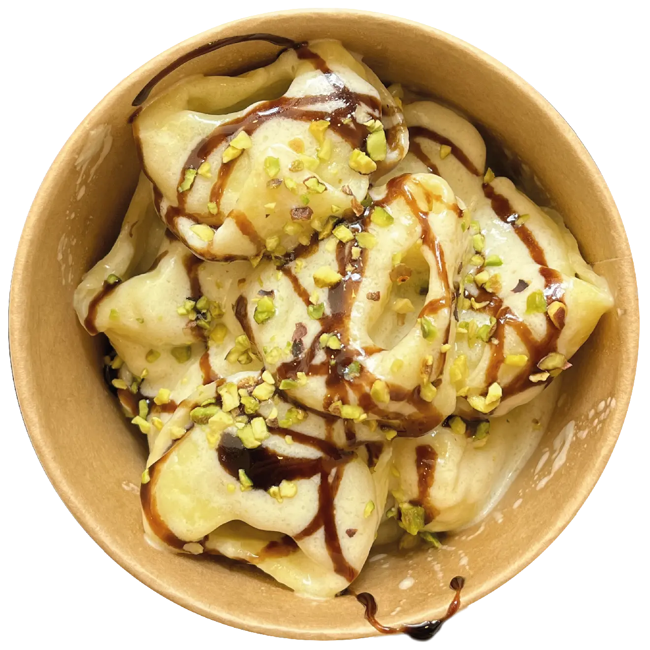 Tortelloni crema di parmigiano, glassa di aceto e granella di pistacchio